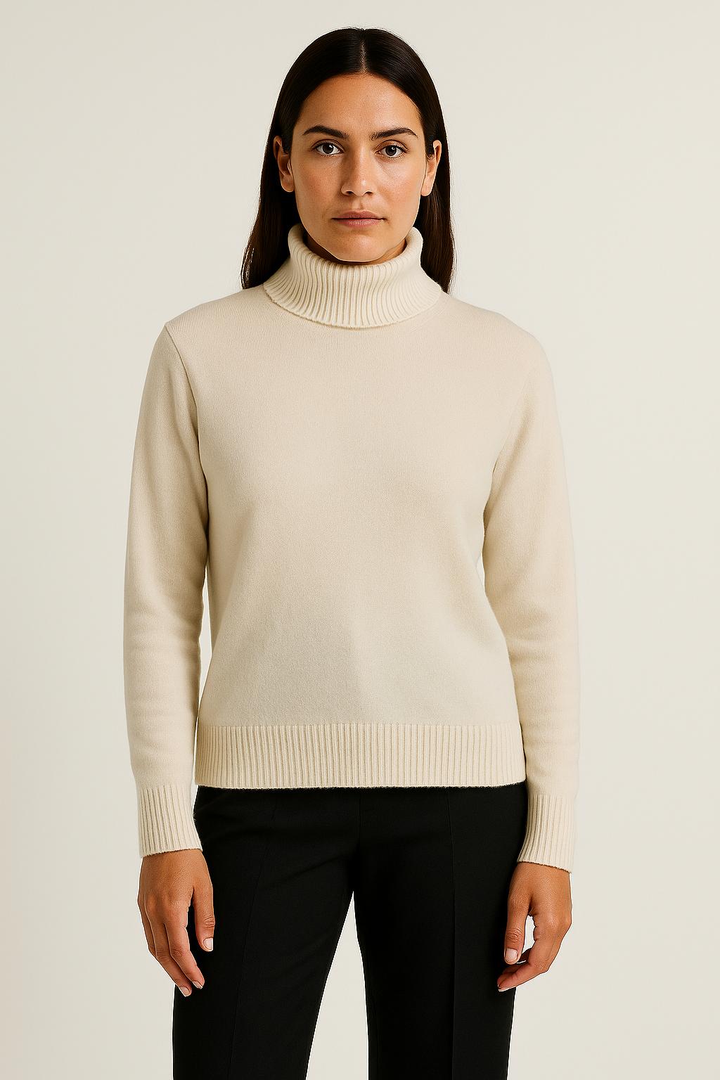 Ivory White Cashmere Turtleneck Sweater