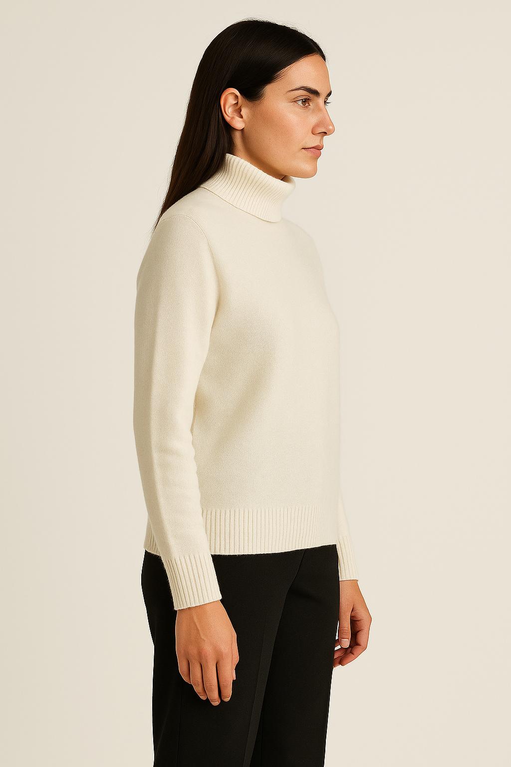 Ivory White Cashmere Turtleneck Sweater