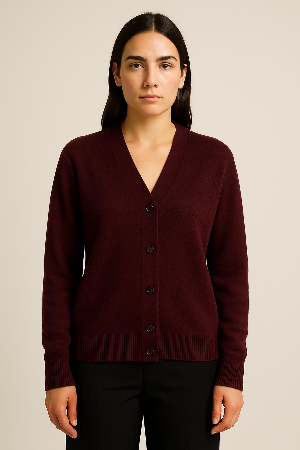 Wool-Blend Cardigan in Burgundy