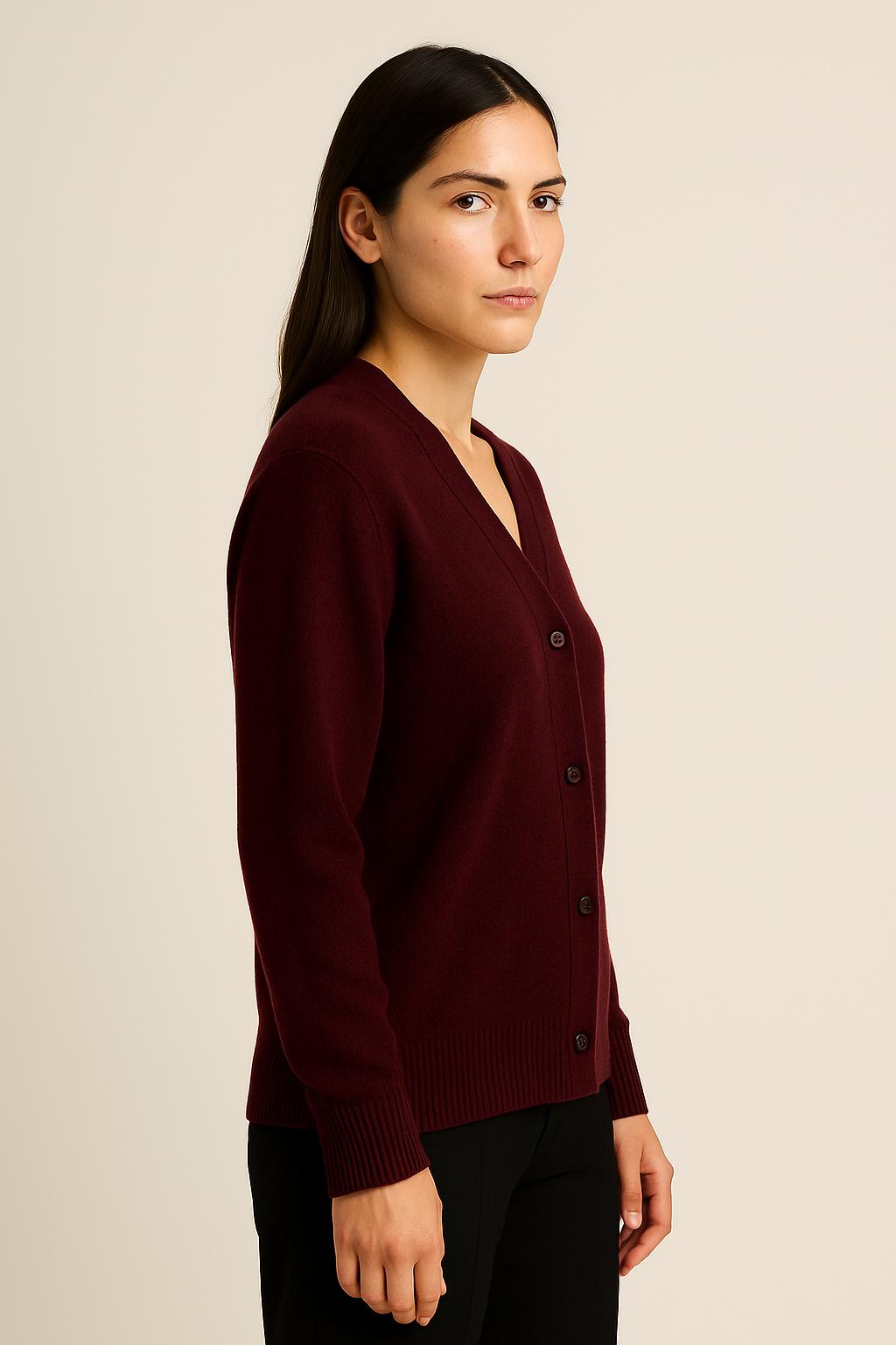 Wool-Blend Cardigan in Burgundy