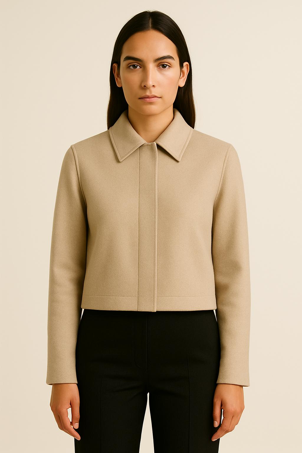 Cropped Wool Jacket in Sand Beige