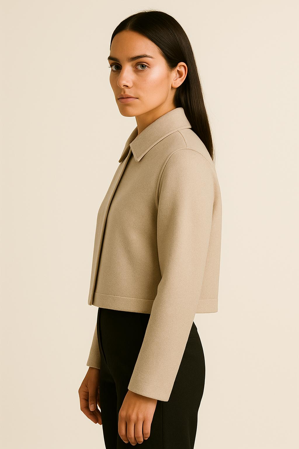 Cropped Wool Jacket in Sand Beige