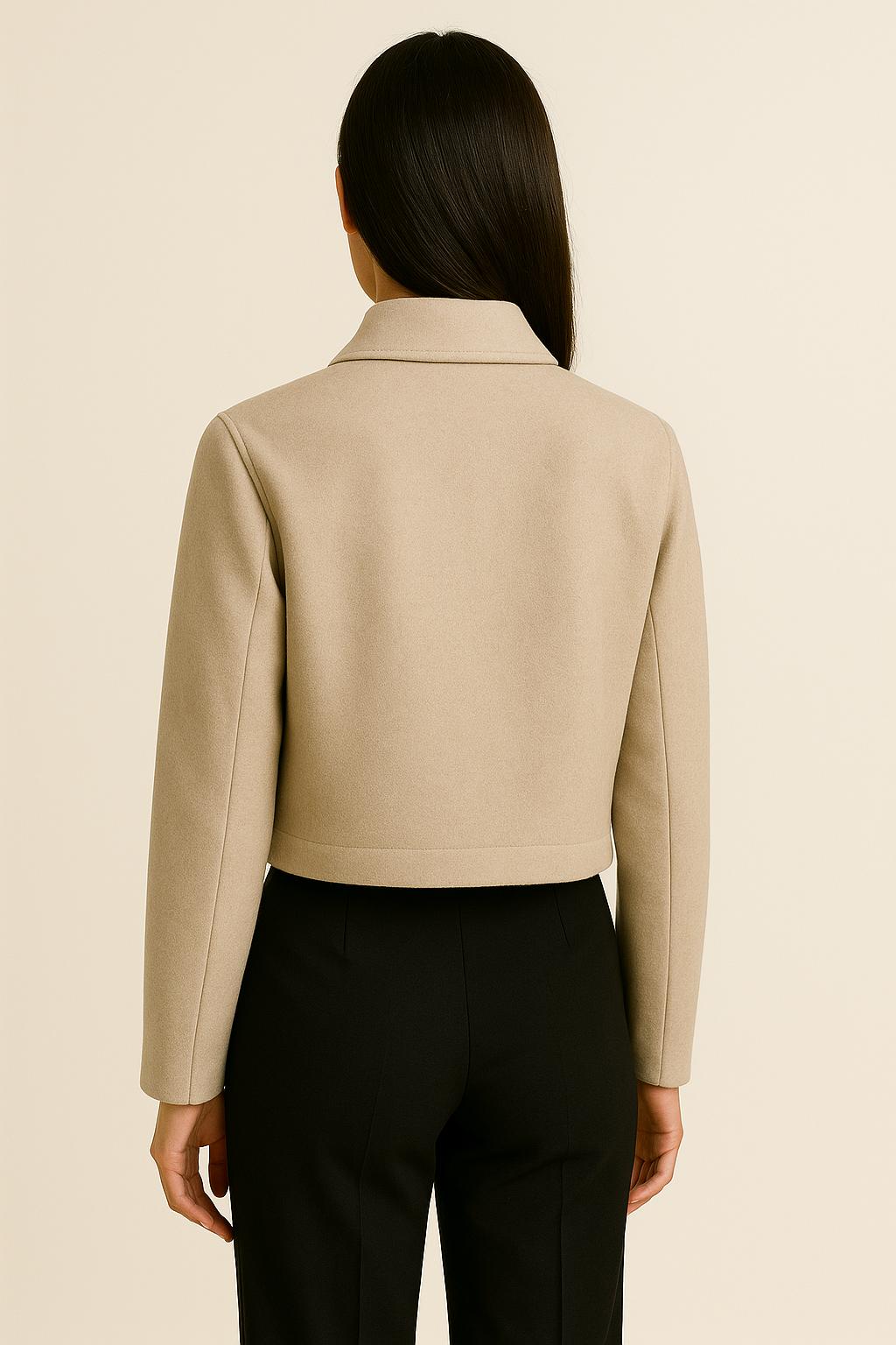 Cropped Wool Jacket in Sand Beige