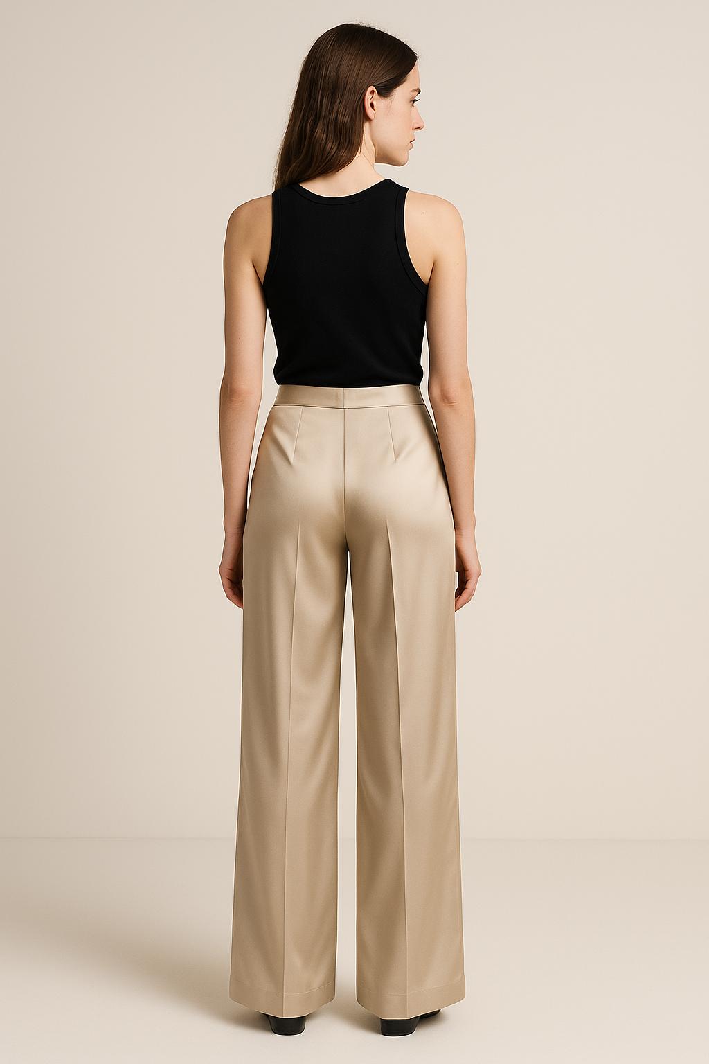 Silk Wide-Leg Pants in Champagne Beige