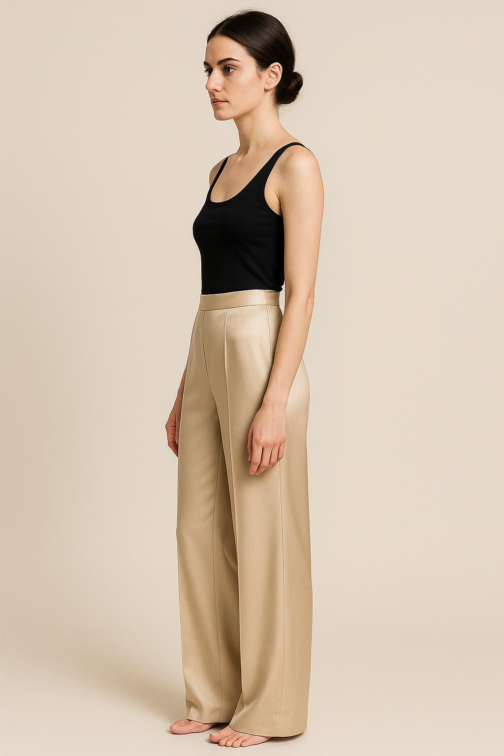 Silk Wide-Leg Pants in Champagne Beige