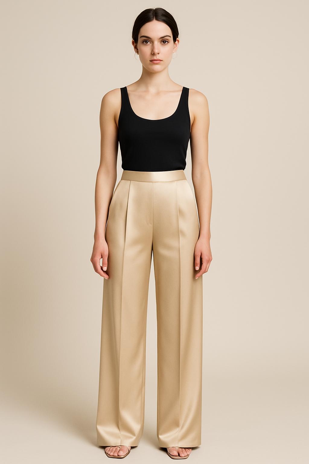 Silk Wide-Leg Pants in Champagne Beige