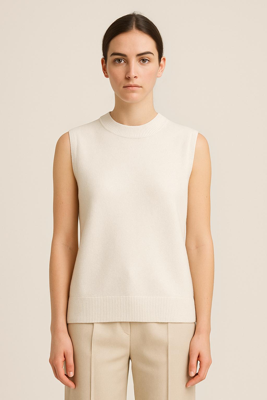 Sleeveless Cashmere Knit Top in Ivory White