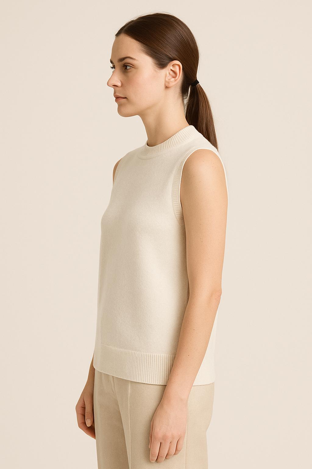 Sleeveless Cashmere Knit Top in Ivory White