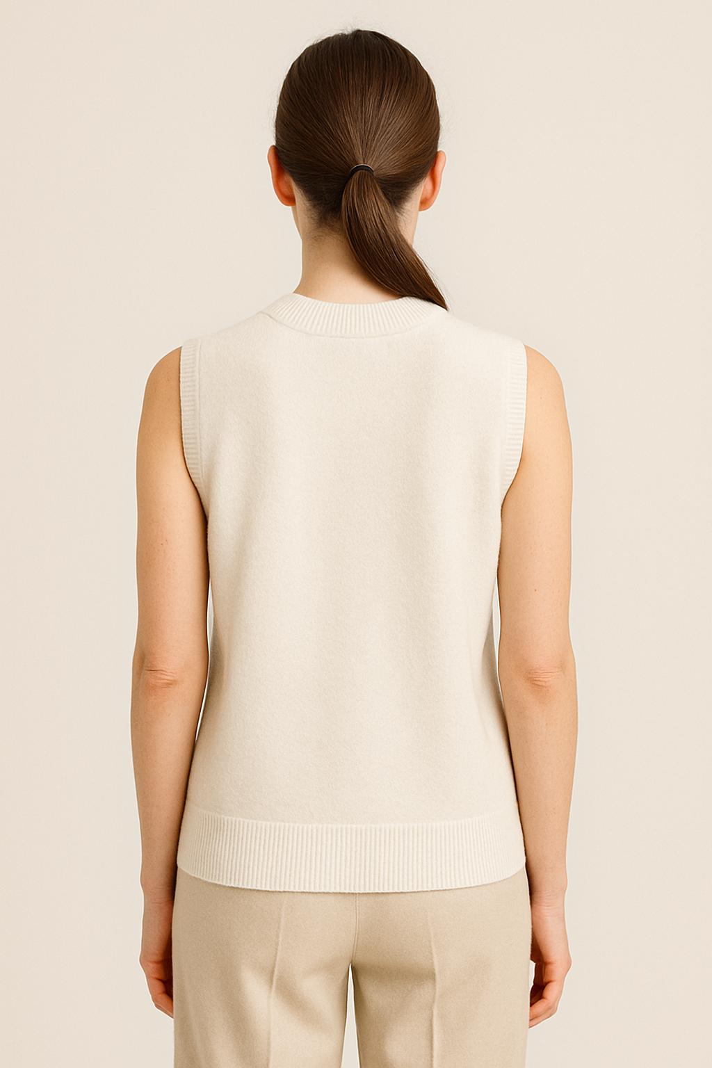 Sleeveless Cashmere Knit Top in Ivory White