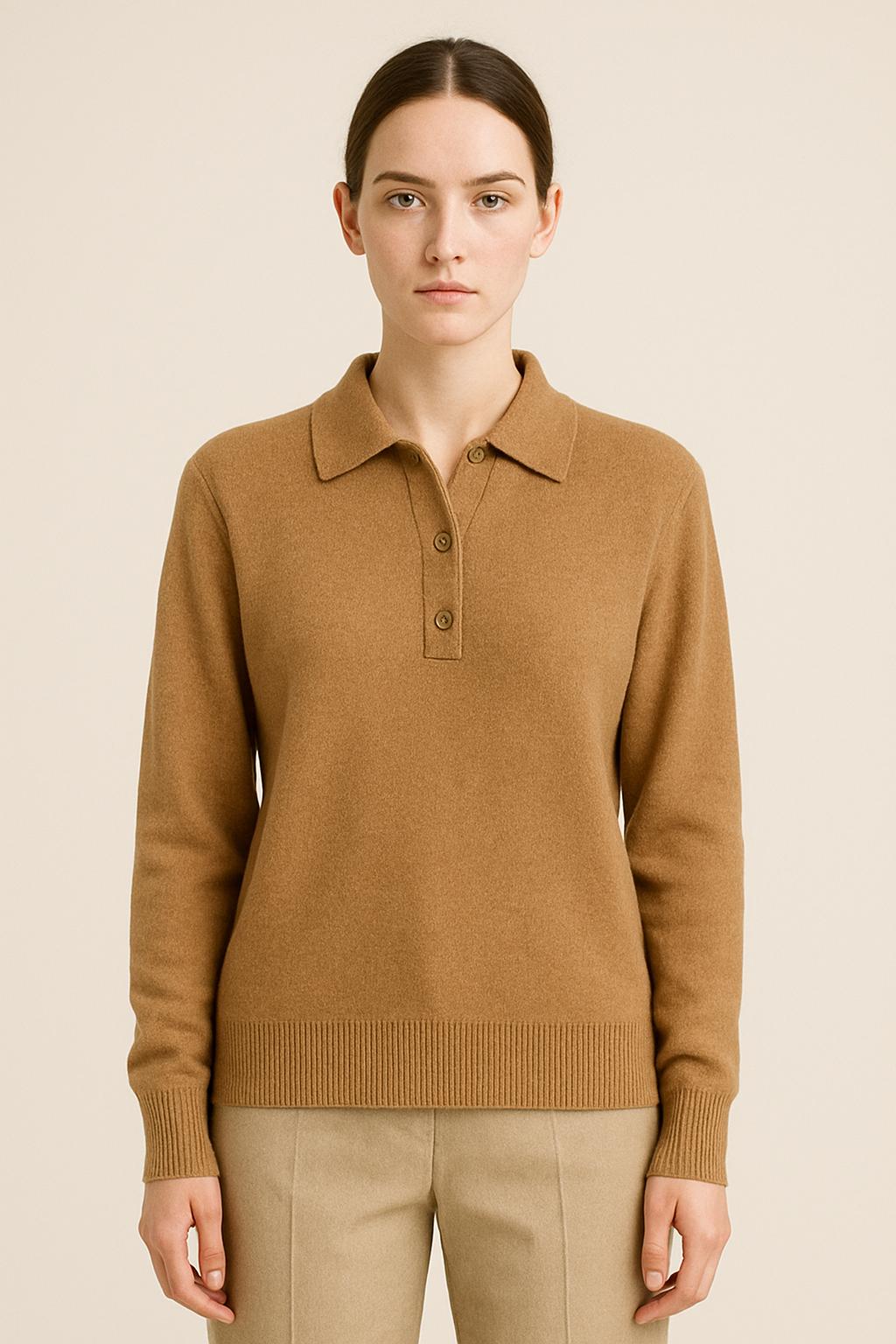 Knitted Polo Sweater in Camel