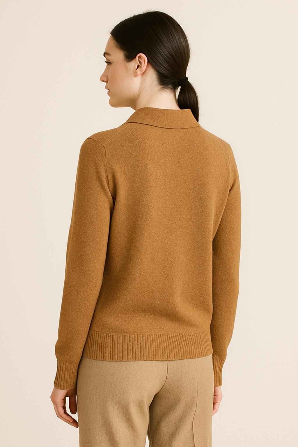 Knitted Polo Sweater in Camel